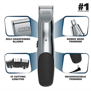 Wahl Groomsman Rechargeable Beard Trimmer kit for Mustaches Nose Hair and Light Detailing and Grooming with Bonus Wet/Dry Battery Nose Trimmer ? Model 5622v