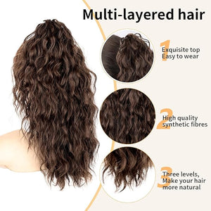 ORSUNCER Claw Clip Ponytail Extension 18 Inch Wavy Pony Tails Hair Extensions Layered Fluffy Clip on ponytails for Women Synthetic Hairpieces Medium Brown
