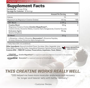 PMD Sports CG5 - Premium Creatine and L Glutamine Powder - Maximum Strength Power Recovery Build Lean Muscle Increase Performance - Pre-Workout and Post Workout - Cherry Vanilla Slush (30 Servings)