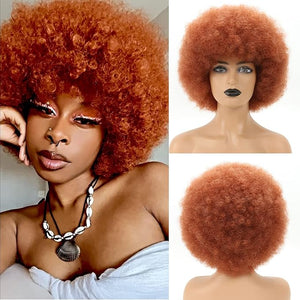 Ginger Afro Wigs for Black Women, Brown Afro Wigs Unisex Men Women Large Bouncy and Soft Natural Looking Hair, Short Afro Kinky Curly Premium Synthetic Wig (Brown 350#)