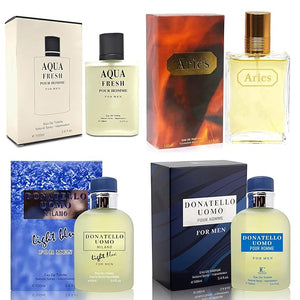 Cologne for Men Set 4 Combo Sets(DonatelloDB/DonatelloLB/Aqua Fresh/Aries) Eau De Parfume/Toilette Natural Spray Each 100ML Men Perfume Long Lasting Fragrance for Daily Use