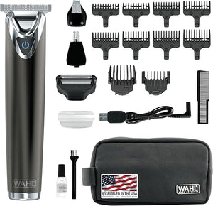 WAHL USA Stainless Steel Lithium Ion 2.0+ Slate Beard Trimmer for Men - Electric Shaver Nose Ear Trimmer Rechargeable All in One Men's Grooming Kit - Model 9864