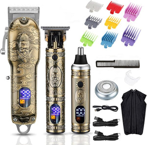 Hair Clippers for MenProfessional Hair Cutting KitCordless Barber Clipper and T-Blade Beard Trimmer Set (Gold-1)