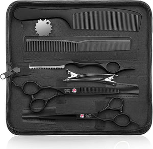 JASON Left Handed Hair Scissors - 10 Pcs Hair Scissors Set 6 Inch Thinning Shears for Hairs Cutting with 30 Teeth Professional Straight Shear for Men &amp Women Barber Set for Home Salon Black Gift