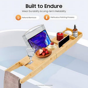 Bamboo Bathtub Tray 29.53-42.91in Expandable Bath Tray with Holder Adjustable Bath Caddy Bathtub Shelf for Relaxing Bath Time