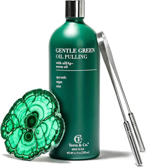 Terra &amp; Co. Gentle Green Oil Pulling and Tongue Scraper | with Hydroxyapatite for Strong Enamel, Healthy Gums | Reduce Bad Breath