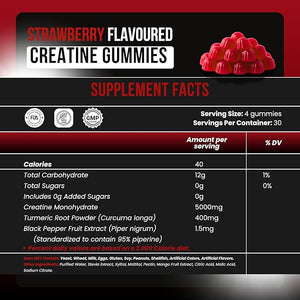 Creatine Monohydrate Gummies 5000mg- 120 Count Sugar Free for Men &amp; Women - Strawberry Flavor Vegan Creatine Supplement for Muscle Strength, Energy, Endurance &amp; Workout Gummies