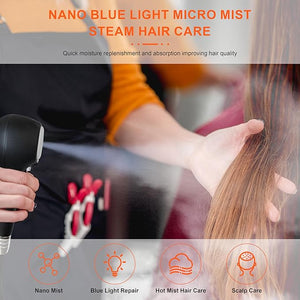 Nano Blue Light Micro Mist Hair Steamer Salon Hair Coloring Hair Perm Dyeing Scalp Hairdressing Care Sprayer for Adds Softness Shine with Spray Volume Time Adjustment Clean Function Elitzia ETD503