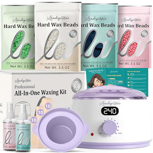 LANSLEYWAX Digital Waxing Kit for Women Men - Purple Waxing Machine with 39 Accessories - Hard Wax Kit for Arms Legs Brazilian Bikini Facial Sensitive Skin Wax Warmer Hair Removal for Home/Salon Use