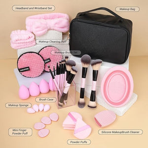 MAGEFY Makeup Brushes 37 Pcs Makeup Kit Multi-functional Makeup Tool Set with Double-End Powder Blush Eyeshadows Brush Make up Brushes Set BagPink