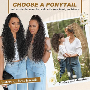 Stamped Glorious Ponytail Extension 30 Curly Wavy Pony Tail Claw Multi Layered Clip on Ponytail Extension Long Fluffy Natural Looking Synthetic Hair Piece for Women(Omber Grey)