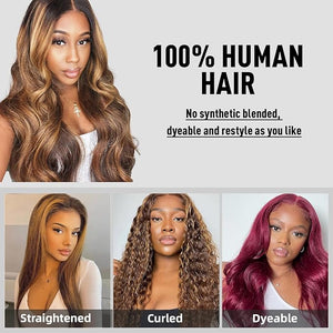 Honey Blonde Lace Front Wig Human Hair Glueless Wigs Human Hair Pre Plucked 13x4 HD Body Wave Lace Front Wigs 4/27 Colored Highlight Ombre Lace Front Wigs For Women (body wave 28inch)