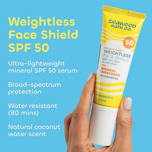 Seaweed Bath Co. Weightless Face Shield Mineral SPF 50 Zinc Oxide Suncreen Facial Serum 1.7 Oz. Lightweight Water Resistant Facial Moisturizer