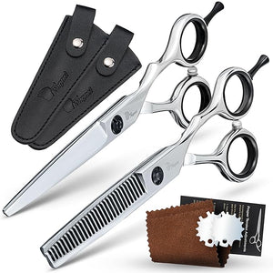 Fagaci Hair Cutting Scissors Set 6 Razor-Sharp Professional Hair Scissors with Precise Cut and No Snag Thinning Shears for Haircutting Lasting Sharpness and Durable Steel Haircut Barber Shears