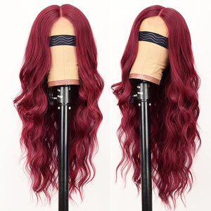 AISI HAIR Bright Red Wig for Women Long Wavy Lace Hairline Middle Part Synthetic Heat Resistant Wig for Daily Party-26 Inch