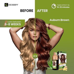HERBBY Hair Color Shampoo for Gray Hair Coverage&ampColor Transform with 9 Herbal Extracts ?Long Lasting(6-8 Weeks)ShinyEvenly ColoredInstant Hair Dye Shampoo&ampConditioner500 Ml (AUBURN BROWN