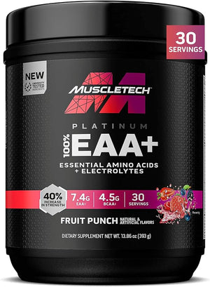 MuscleTech Platinum Essential Amino Acids Supplement with Electrolytes, Fruit Punch - Pre-Workout Powder for Energy, Muscle Growth &amp; Strength Builder - EAA Complex for Men &amp; Women - 30 Serving