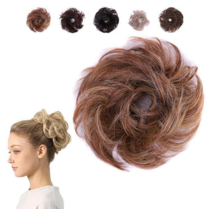 JUVABUN Small Messy Bun Hair Piece - Reddish Blonde | Curled Hair Bun Scrunchie | Hair Pieces for Women Everyday Wear Washable &amp Realistic Hair Buns Hair Piece| Synthetic Hair Bun Scrunchie - Redd