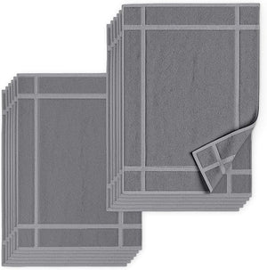 Pearl Linens Pack of 12 Washable Cotton Bath Mat 18x25 - Soft &amp Absorbent Quick Dry Bathroom Mat Set Not Bathroom Rugs After Shower Mat Terry Bath Tub Mat 687 GSM Light Grey