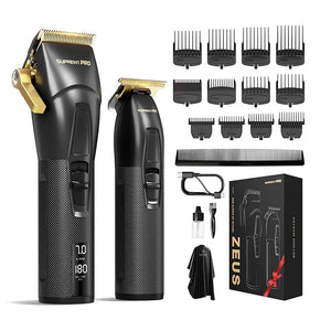 SUPRENT PRO Professional Hair Clippers for Men- USB-C Rechargeable Barber Hair Trimmer &amp T-Blade Trimmer Combo with 5V-Boost Technology- Cordless Clippers- LED Display Black