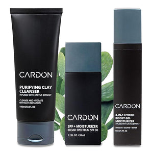 Cardon Cactus-Based Men's Skincare Set | Premium Korean Skincare for Sensitive Skin and Oily Skin | Water-based Face Moisturizer with SPF 30 Gentle Face Wash Repairing Night Cream with Vitamin E