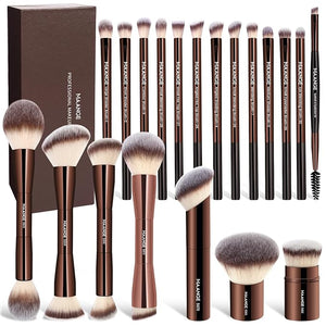 MAANGE 20 Pcs Makeup Brushes with Gift Box, Double-End Multi-functional Makeup Brushes for Blending Liquid Powder Concealer Cream Blush Buffe,CoffeeBrown