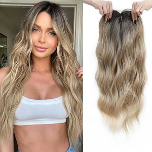 UDU 20inch Wavy Hair Toppers for Women Toppers Hair Pieces for Thinning Hair Ombre Highlight Synthetic Wig Clip In Wiglets with Fringe Bang