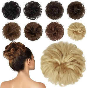FESHFEN Human Messy Buns - 100% Human Hair Bun Real Scrunchies Hair Pieces Ponytail Extensions Wavy Tousled Updo Chignon Hairpieces for Women Light Blonde
