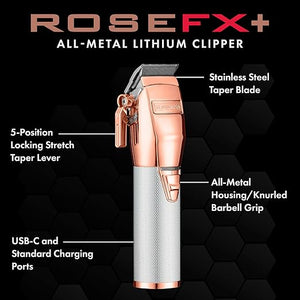 FX+ Professional Barber Cord/Cordless Hair Clippers for Men, All Metal, Lithium Battery with 3-Hour Runtime
