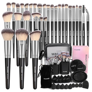 MAANGE Makeup Brush Set 51 PCS Professional Makeup Brushes for Foundation Powder Concealers Eye shadows Blending Blush Travel Make up Brush Kit (Black Silver)