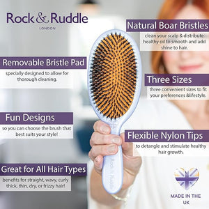 Rock &amp Ruddle Natural Mixed Boar Bristle Hair Brush for Women and Kids (Large 21 cm) - Perfect for Wet or Dry Hair Detangling Smoothing Blowdrying - Designed &amp Made in UK - Australian Animal