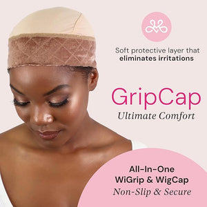 Milano Collection GripCap for Women 2 in 1 Wig Cap with Grip Band Plus Wig Cap for Lace Frontals Fully Adjustable Comfortable and Breathable Fabric for Secure Fit Nude 2 Pack