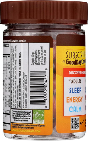 Good Day Chocolate Energy Supplements for Adults [50 Count] Fair Trade Caffeine Chocolate with B-Vitamins Green Tea Extracts and 20 mg Caffeine Per Piece - Energy Booster for Women and Men