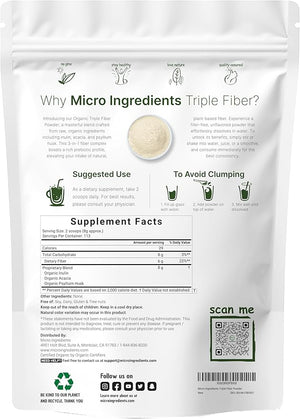 Micro Ingredients Organic Triple Fiber Powder 2lb | Natural Prebiotic to Support Digestive &amp Gut Health | Soluble Easily Digestible | Unflavored Vegan
