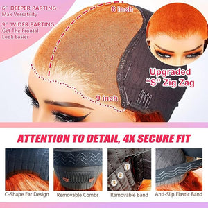 Wear And Go Orange Colored 9x6 Glueless Lace Wigs Human Hair Pre Cut For Beginners Ginger Body Wave Lace Front Wigs Human Hair For Women HD Lace Closure Colored Glueless Wig