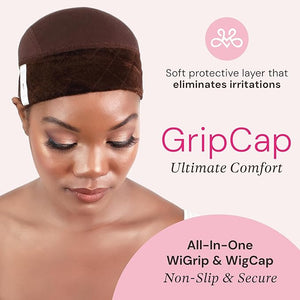 MILANO COLLECTION Wig Grip Caps for Women Adjustable No Slip Wig Cap with Grip Band Built-In Secure Elastic HeadBand for Lace Front Styles Chocolate Brown 2 Pack