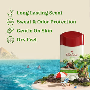 Old Spice Dry Feel Antiperspirant Deodorant for Men 24/7 Sweat &amp Odor Protection Gentle on Skin with Skin Conditioners Fiji with Palm Tree + Coconut Scent Travel Size 0.5 oz (Pack of 24)