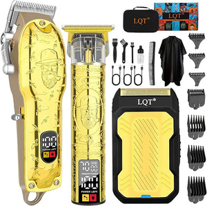 Professional Hair Clipper Set for Men Electric Shaver Razor Cordless Hair Cutting Barber Clippers Beard Trimmer Men¡¯s Grooming Kit Gifts for him (Gold)