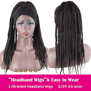 LEOSA Braid Headband Wig Brown Braided Wigs for Black Women Synthetic Box Braid with Headband Attached Cornrow Braided Hair Head Wrap Wig
