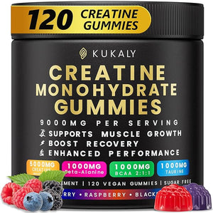 Creatine Monohydrate Gummies for Men &amp; Women, 9000MG Creatine Gummies Sugar Free - Mixed Flavored with L-Taurine, BCAA 2:1, B12 B6 for Boost Strength, Focus &amp; Endurance, Vegan, Non-GMO, 120pcs