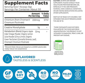 Orgain Micronized Creatine Monohydrate Lean Muscle Powder with Metabolism Blend Unflavored 50 Servings Supports Muscle Strength and Brain Health No Dairy or Soy Gluten Free Vegan