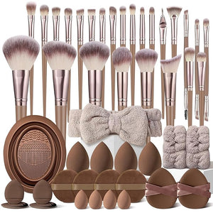 Brown Makeup Brushes Set Professional 47Pcs Premium Synthetic for Foundation Concealer Blush Eyeshadow Powder Contour Makeup Brush Kit Face Eye Make up Brushes &amp Tools