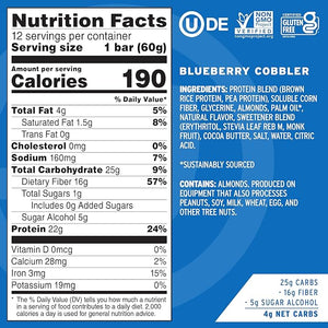 No Cow High Protein Bars Blueberry Cobbler - Healthy Snacks 20g Vegan Protein High Fiber Low Sugar Keto Friendly Dairy &amp Gluten Free (12 Count)