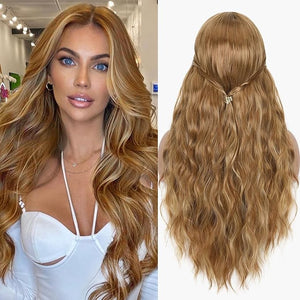 FAVE Ombre Honey Blonde Wig Middle Part Blonde Wigs for Women 28 IN Natural Blonde Highlight Wig Light Brown Wigs for White Women
