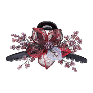 SINIDE Rhinestones Hair Claw Clips, Large Copper Wire Flower Clip Barrettes Hand-woven Crystal Claw Jaw Clamp Plastic Wedding Head Piece Styling Accessories for Women Ladies Thick Curly Hair (Red)