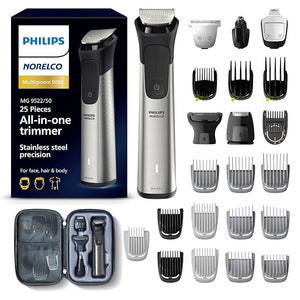 Norelco Philips Multigroom 9000 Series All-in-One Trimmer Beard Trimmer and Hair Clipper 25-Piece/27-Length Men's Grooming Kit for Beard Face Nose Ear and Body Travel Kit MG9522/50