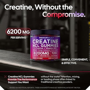 Creatine HCL Gummies for Women &amp Men - 120 Gummies 6200mg HCL Creatine Chews Advanced Complex with L-Taurine + Vitamin B12 for Muscle Strength Energy Boost &amp Booty Gain Gummy - Mixed Berry Fl