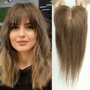 HAIRCUBE Women's 150% Density Silk Base Hair Toppers Golden Brown 14in 40g