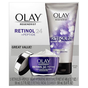 Olay Retinol 24 Duo Pack Renewing Exfoliating Cleanser FragranceFree 5.0 FL oz Night Moisturizer Fragrance-Free 1.7 oz 4ct Retinol Cleansing Melts