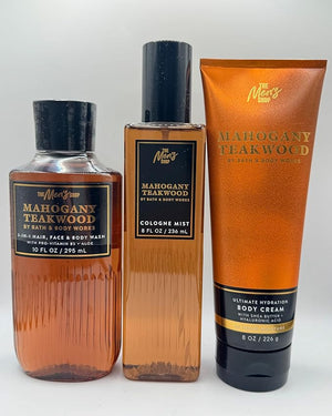 Mahogany Teakwood For Men Gift Set With Cologne Mist, Body Cream &amp; Body Wash (Full Size).